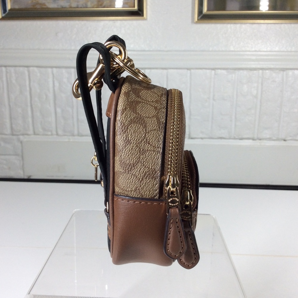 Coach Mini Court Backpack Keychain Bag Charm - CX066 Brown Canvas/Leather - Picture 2 of 9
